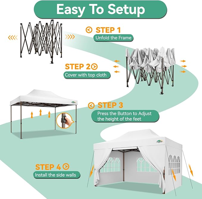 COBIZI 10x15 Pop Up Canopy Tent Heavy Duty with Sidewall, Commercial Outdoor Easy Pop Up Gazebo for Party Wedding All Weather Waterproof UV 50+ with Roller Bag(Leg Upgraded),White