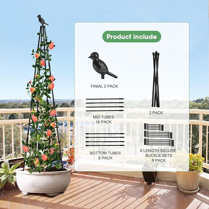 2 Pack Garden Obelisk Trellis for Climbing Plants Outdoors, 65 Inch Rustproof Plant Stand Climbing Support with Adjustable Heights for Indoor Potted Plants, Vines, Flowers Stands, Vegetables