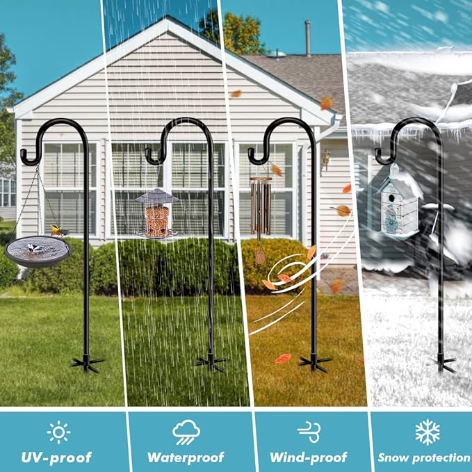 76 in Outdoor Shepherd Hooks for Hanging Plants, Garden Adjustable Heavy Duty Hummingbird Feeder Pole Stand Hanger with Stand for Solar Lantern Flower Baskets Wind Chimes, Black 1 Pack