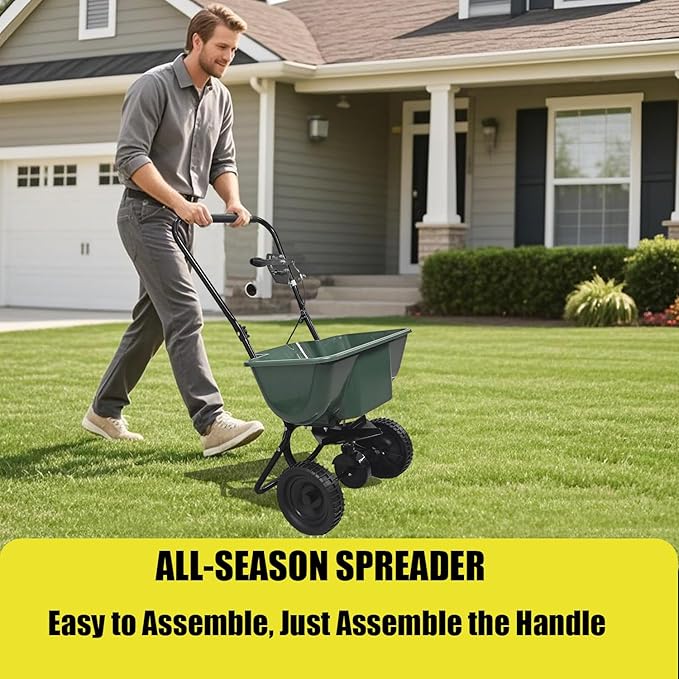 80LB Walk-Behind Broadcast Spreader for Seed,Fertilizer,Salt,Ice Melt, Fertilizer Spreader with Adjustable Drop Rate, Seed Spreaders for Lawns