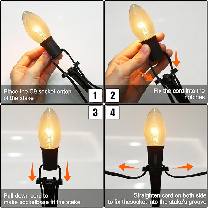 C9 Christmas Pathway String Lights, 38Ft Clear Pathway String Lights Outdoor with 25 Clear Bulbs and Stakes, Waterproof Walkway Lights for Outside Driveway Sidewalk Outdoor Christmas Decorations