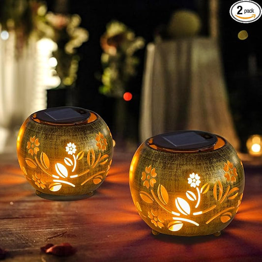 2 Pack Flower Solar Lanterns Outdoor Waterproof, Hollow Out Metal Lantern Solar Lights, Hanging Lights for Yard, Patio, Porch, Garden Decor, Outdoor Decoration LED Lantern for Yard, Garden