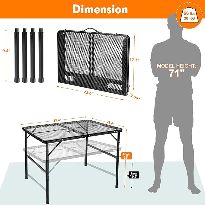 Folding Table, Easy for Storage, Compact and Portable Picnic Table for Grill, Outdoor Camping, Garden, Patio, Dining, BBQ, Party, Market, 3Ft (Medium, Black)