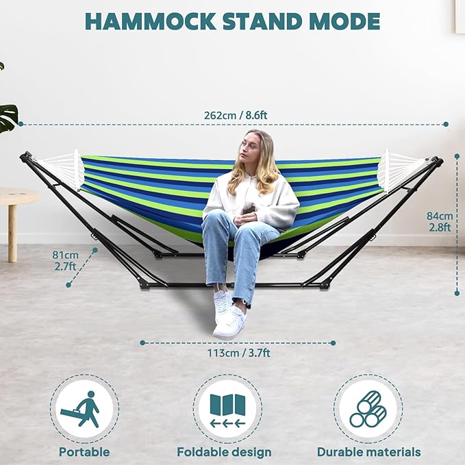Anyoo 2 in 1 Hammock and Swinging Chair with Collapsible Steel Stand & Carrying Case,Portable & Adjustable,Easy Set Up for Outdoor,Indoor,Porch Swing,Patio,Garden,Camping Trip