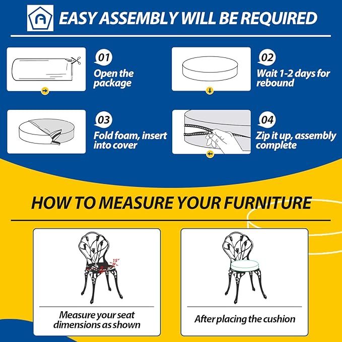 AAAAAcessories Outdoor Seat Cushions for Chairs, Waterproof, Fade-Resistant Patio Furniture Replacement Cushions, 15" x 15" x 2", Set of 2, Navy Blue