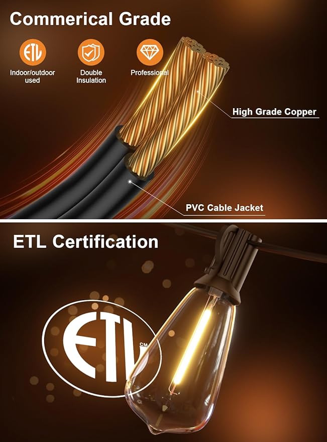 GPATIO 200FT(100FT*2Pack) Outdoor String Lights, Waterproof Patio Lights with 64 Dimmable Hanging Lights Globe ST38 Bulbs, 2700k Shatterproof for Backyard Gazebo Porch Garden Outside Decor