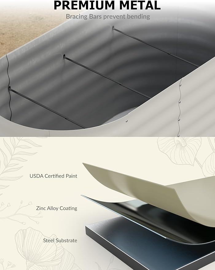 2 Pcs Raised Garden Beds Outdoor 10x4x1.5ft - Galvanized Steel Planter Box for Vegetables, Flowers, Rust-Resistant Garden Box, Easy Assembly Raised Beds, Durable Planters for Outdoor Plants, Beige