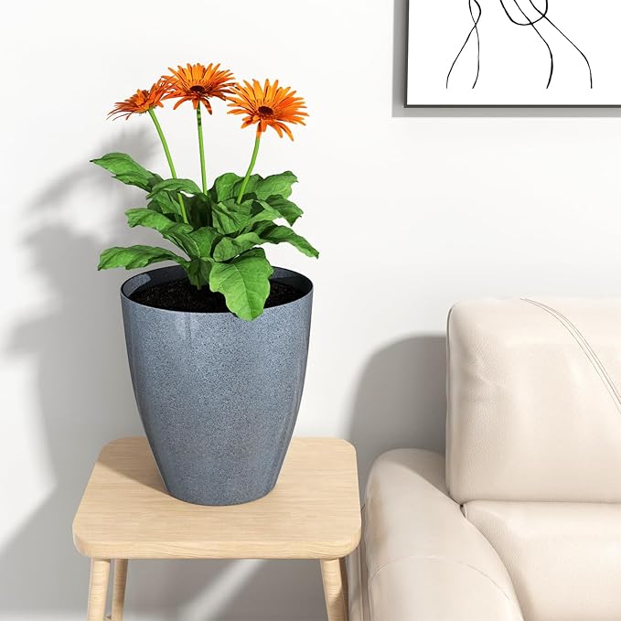 QCQHDU Plant Pots Set of 2 Pack,10 Inch Plant Pot for Indoor and Outdoor Plants with Drainage Hole,Flower Pots Modern Decorative Planter for Garden Plants (Dark Grey)