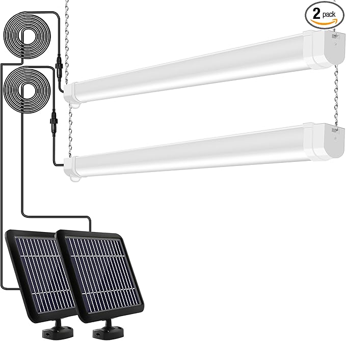 hykolity Solar Powered Shop Light with Motion Sensor, 3FT 17W (100-Watt Equivalent),Integrated LED IP65 Waterproof Outdoor Motion Sensor Shop Light for Garage, Barn, House - 2 Pack