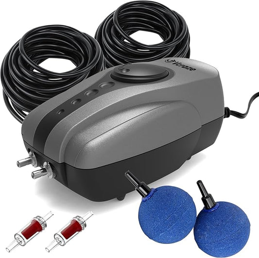 Pond Aerator Pump Pond Aeration Kit with Check Valves Air Stones Airline Tubing, All-in-1 Pond Deicer Pond Air Pumps for Outdoor Ponds up to 2000 Gallon