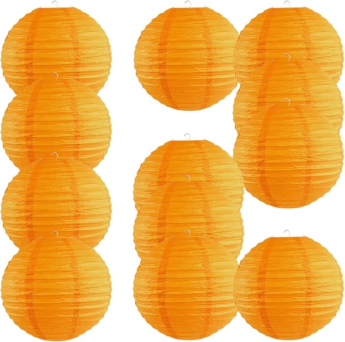 Chinese Style Paper Lanterns, Set of 12, Suitable for Party Decoration (Orange, 12in)