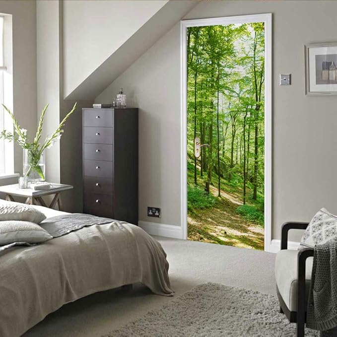 3D Door Wallpaper Self-Adhesive Door Sticker - Forest - Door Film Poster Premium PVC Waterproof Wall Sticker for Bedroom Living Room Door Decoration Wallpaper 80 x 200 cm