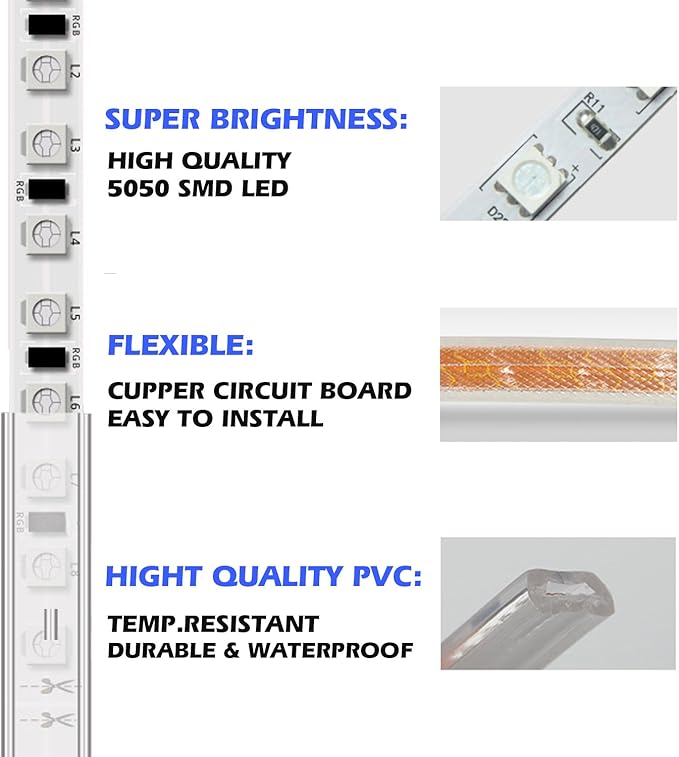 5050-60 Type AC 110-120V LED Strip Lights, Flexible/Waterproof/Dimmable/Multi-Modes LED Rope Light + 23 Keys Remote for Home/Garden/Building Decoration (65.6ft/20m, Natural White 4000K)