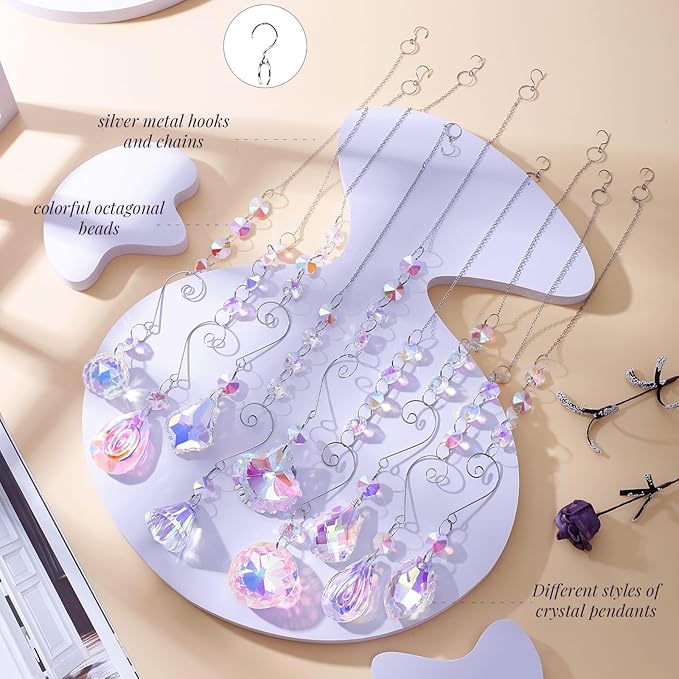 9 Pieces Sun Catchers Indoor Window Suncatcher Crystals Prisms with Chain Pendant Colorful Hanging Ornaments for Windows Chandelier Office Home Garden Decor