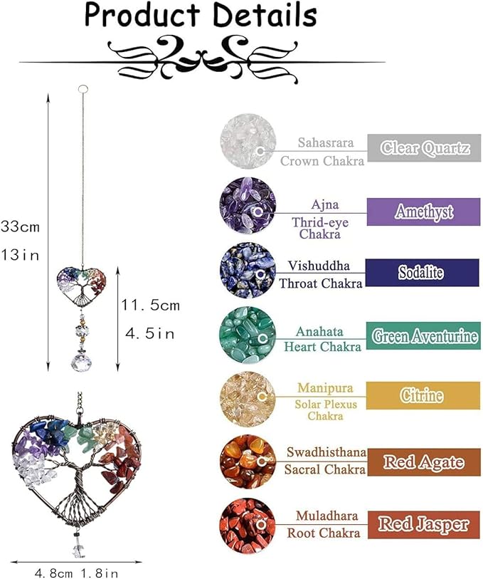 H&D HYALINE & DORA Suncatcher Window Hanging Tree of Life Heart Shaped Crystal Ball Prism Drop Pendant