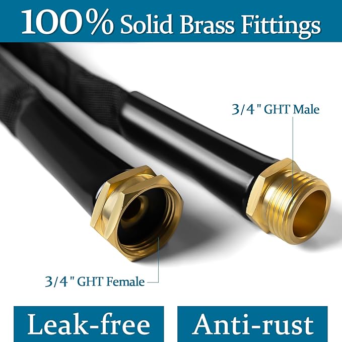 Garden Hose 25ft, Made of TPE(Not PVC), Ultra-Light & Flexible Water Hose with Solid Brass Fittings, Non-Shrinking, Easy to Storage, Drinking Water Safe Material, All-weather, Black, Newbox