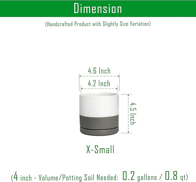 D'vine Dev Set of 4 Small Ceramic Plant Pots, 4.6 Inch Succulent Planter Pot for Plants with Drainage Hole and Saucer, White/Speckled Grey, 94-X-B-6