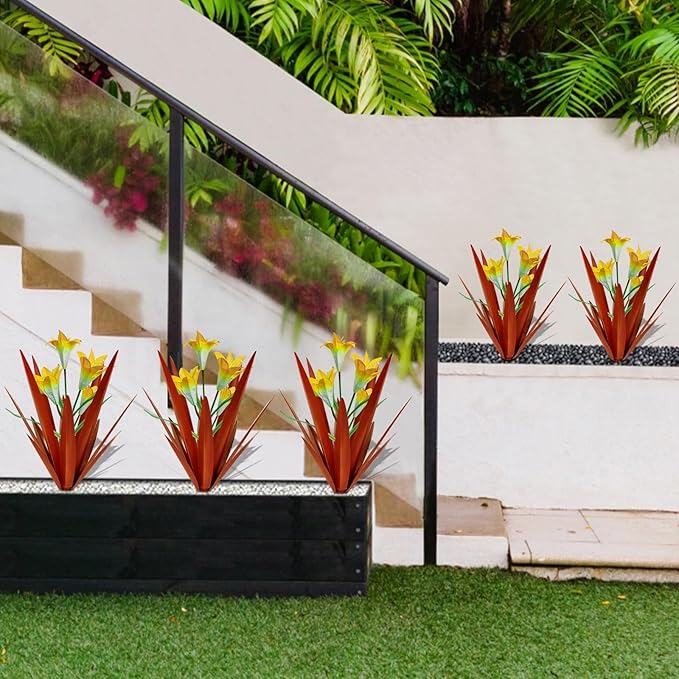 Homight Metal Agave Plant Outdoor Decoration Outdoor Garden Decoration Lily Mexican Yard Art Plant Garden Agave Lily Decorative Garden Gift… (2 Big Yellow Lilies)