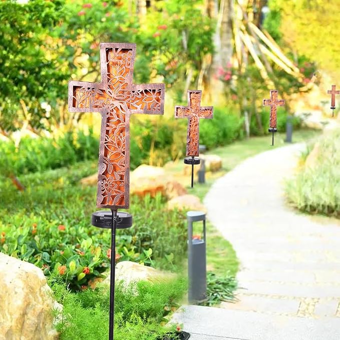 HUYIENO Solar Cross Garden Stake Lights 38inch Metal Outdoor Waterproof Memorial Garden Decor 2 Lighting Modes Cemetery Decorations for Grave for Remembrance Gifts & Sympathy Gifts