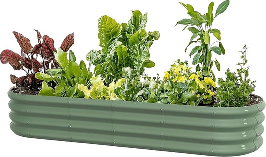 6x2x1ft Oval Galvanized Raised Garden Bed Outdoor 9-in-1 Large Metal Modular Planter Box Raised Beds for Gardening,Vegetables,Fruits,Flowers & Herbs (Green)