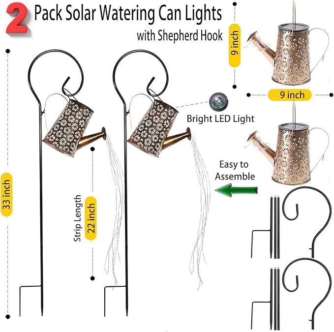2 Pack Solar Watering Can with Lights,Solar Outdoor Garden Decor Waterproof Hanging Lantern Landscape Lights Outside Decorations for Yard Lawn Patio Gardening Gifts.