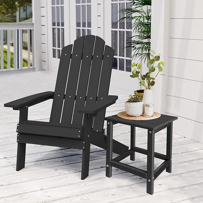 Adirondack Side Table Outdoor, HDPE Small Outdoor Table for Patio,Outside End Table for Porch, Deck, Pool, Weather Resistant/Easy Maintenance/Indoor or Outdoor Use, Back
