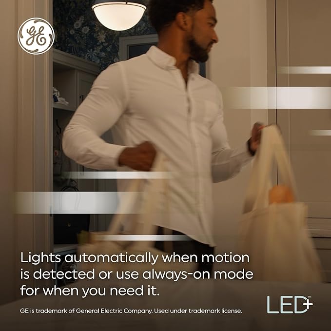 GE LED+ Motion Sensor LED Light Bulbs, 12W, Outdoor Security Lights, A21, Warm White (2 Pack)