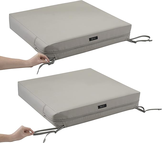 Classic Accessories Ravenna Water-Resistant Patio Lounge Chair/Loveseat Cushion, 25 x 27 x 5 Inch, Mushroom, rectangle Outdoor Seat Cushion