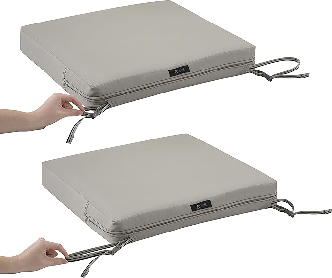 Classic Accessories Ravenna Water-Resistant 21 x 21 x 3 Inch Patio Seat Cushion, Mushroom, Chair Seat Cushion