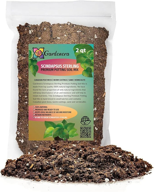 Elevate Your Space with Gardenera's Organic Potting Mix - Tailored for Thriving Scindapsus Sterling Plants and Striking Leaves - 2 Quart