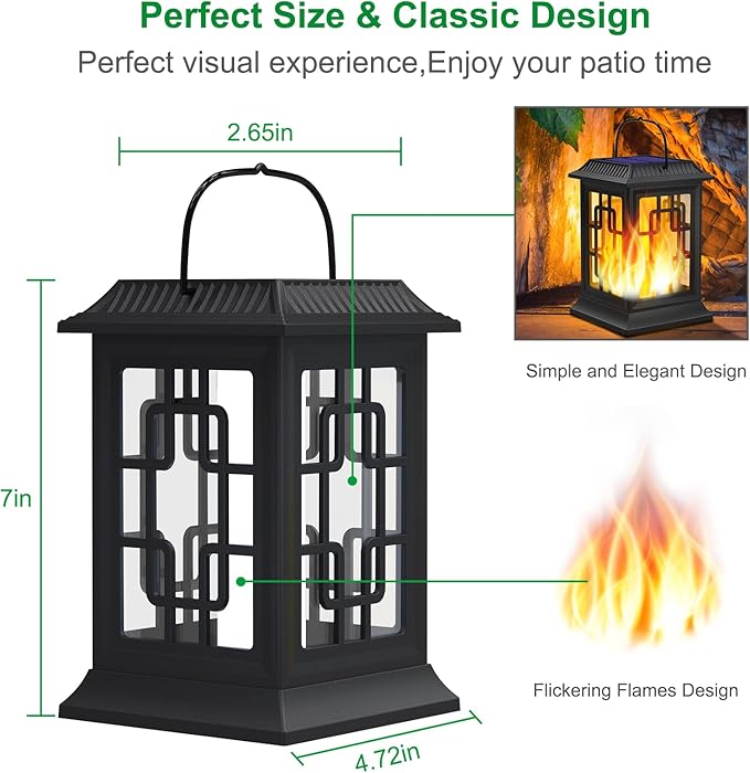 Solar Lanterns Outdoor Waterproof, Hanging Solar Lights for Outside Black Hanging Solar Powered Lantern Decorative for Garden Yard Patio, 4 Pack