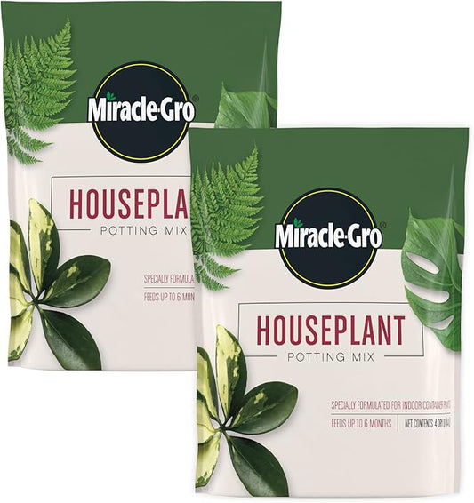 Miracle-Gro Houseplant Potting Mix - Fertilized Soil, Designed to be Less Prone to Gnats, 4 qt. (2-Pack)