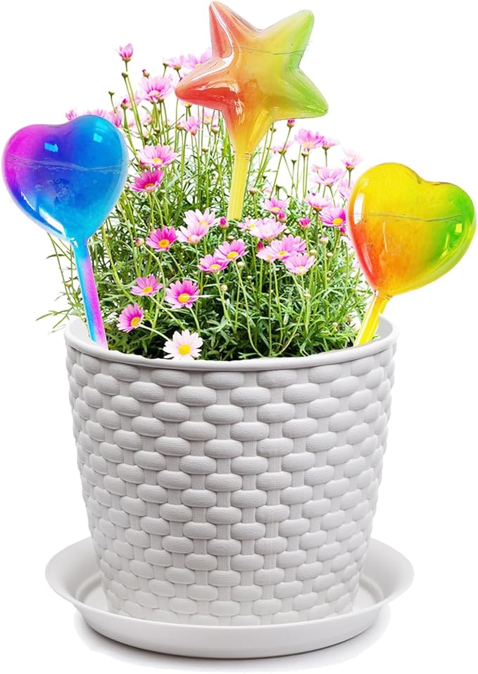 Glass Plant Watering Globes, Flower Watering Globes Self Watering Star Plant Watering Pot, Automatic Multicolored Glass Watering Spray for Everyday Use,3 Pack (A)