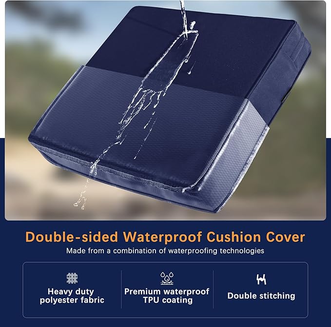 Favoyard Outdoor Seat Cushion Set 24 x 24 Inch Waterproof & Fade Resistant Patio Furniture Cushions with Removable Cover, Handle and Adjustable Straps for Chair Sofa Couch