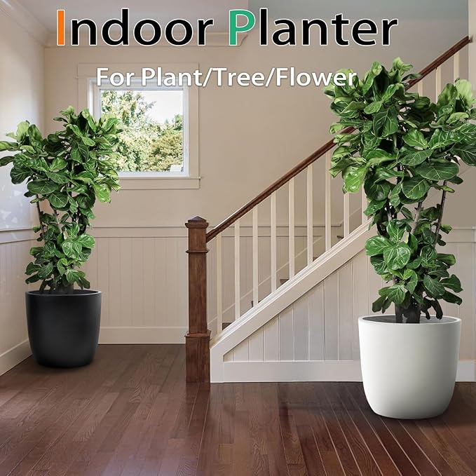 Concrete Planter Outdoor Indoor, Large Cement Plant Pots for Trees Flowers (Black, 18 inch)