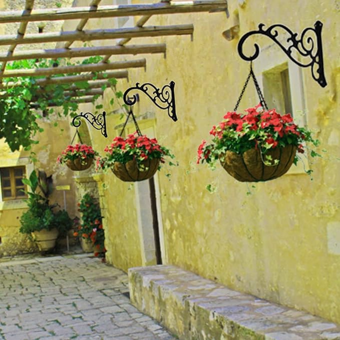 Hanging Planter Brackets 12-Inch 2 Pcs,Outdoor Hanging Brackets Wall Hook Heavy Duty Planter Brackets,Black Iron Planters Hook Indoor/Outdoor Planter Hanger Hooks