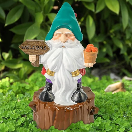 Bbiamsleep 8 Inch Garden Gnome Statue Resin Gnome Figurine with Welcome Sign Outdoor Garden Gnome with Tree Stump Gnome Lawn Statue for Indoor Outdoor Home Patio Yard Lawn Fairy Garden Decor