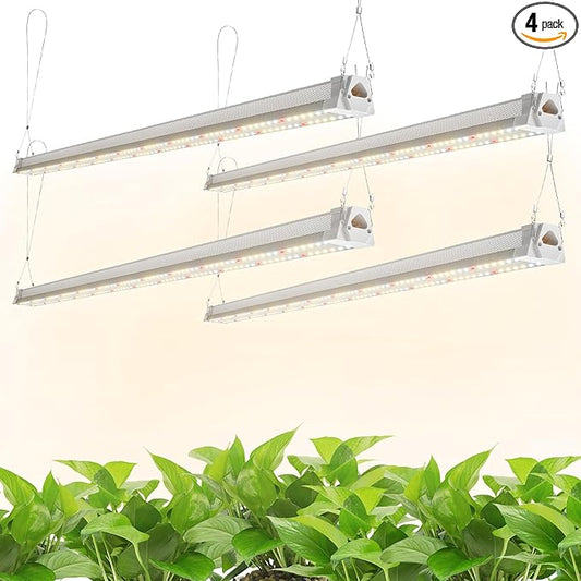 FREELICHT 4 Pack 4FT LED Grow Lights, 160W (4 x 40W,1080W Equivalent), Full Spectrum Sunlight Growing Lamp Fixture, Hanging Plant Light for Hydroponic Indoor Plants Seeding, Plug-in with On/Off Switch