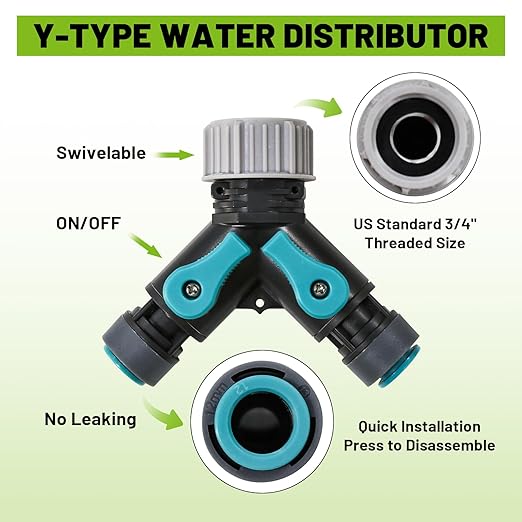 Garden Drip Irrigation Kit, 100ft Black Hose, 360° Pure Copper Closeable Nozzle, Patio Misting Plant Watering Sprinkler, Faucet Separator, Sprinkler Hose Adapter (16 360° nozzles + 16 T-connectors)