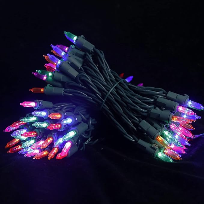 Multicolor Christmas LED Lights - 2 Pack 100 Count Multi-Colored Holiday String Lights for Tree, Party, Wedding, Indoor/Outdoor Use, 2 Sets 33 Feet Green Wire, UL Certified, Connectable