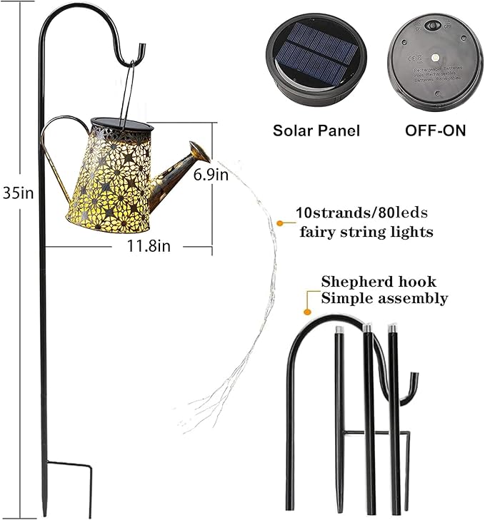 VOOKRY Solar Watering Can Lights, Outdoor Large Hanging Lantern Waterproof, Multicolor Retro Metal Solar Lights for Patio Yard Porch Lawn Garden Christmas Decor Gifts for Mom Women Grandma Birthday