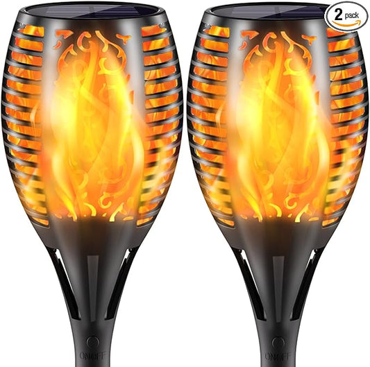 Upgraded Larger Solar Torch Lights, 43" Flickering Flame Solar Lights, Waterproof Outdoor Solar Landscape Decoration Lighting 96 LED Auto On/Off Garden Patio Yard Pathway,Black 2 Pack (2)