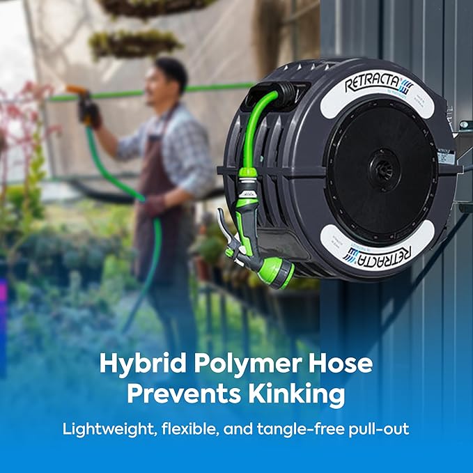 Macnaught Retractable Garden Hose Reel, 82 Ft Water Hose Reel Heavy Duty Retractable Hose with Metal 180° Swivel Rotation Bracket for Wall Mount - Gray
