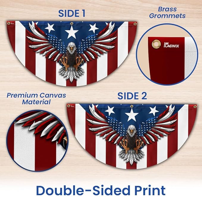 FLAGWIX American Flag Patriotic Eagle American Non-Pleated Fan Flag TPT1636F, 1.5x3 ft, 2 Pack Suitable for Outdoor and Indoor