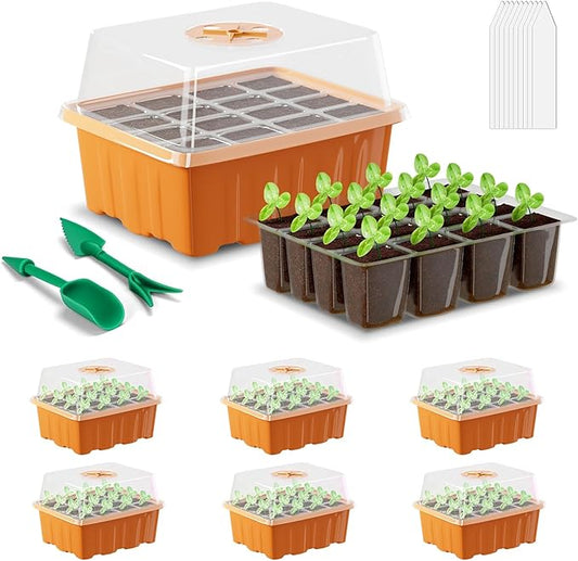 GooingTop Seed Starter Tray, 6 Pack 72 Cells Plant Grow Kit with Adjustable Humidity Vent for Mini Greenhouse Garden Germination,Bonsai Seedlings Starting Growing
