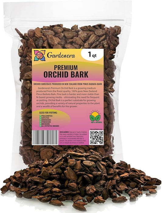 New Zealand Pinus Radiata Bark - Organic Hand Mixed New Zealand Orchiata Pine Bark for Orchids - Medium Chips 9-12mm - 1 Quart Bag