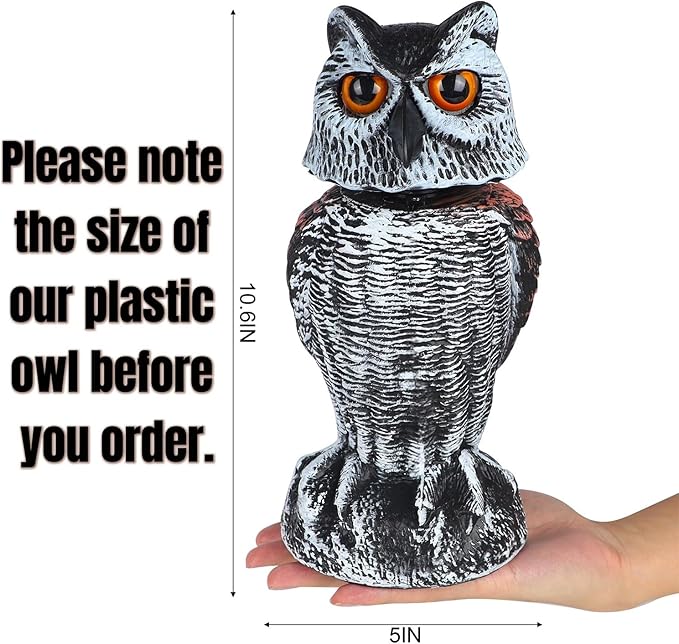Hausse 3 Pack Bird Scarecrow Fake Horned Owl Decoy, Rotating Head Plastic Owl Bird Deterrents, Nature Enemy Horned Pest Repellent for Outdoor Garden