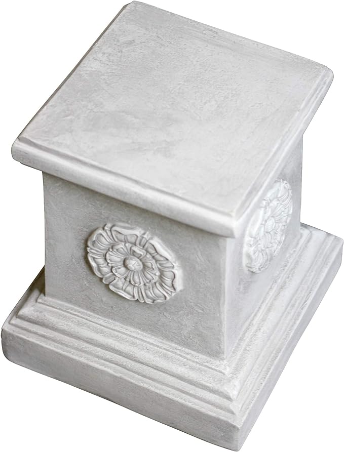 Design Toscano English Rosette Indoor/Outdoor Sculptural Garden Plinth Base Statue Riser, Large 13 Inch Tall, Cast Stone Resin, Antique Stone Finish