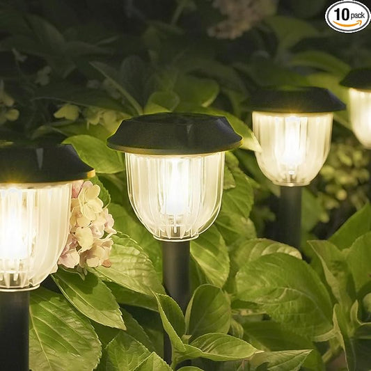 AOSEA Bright 10 Pack Solar Lights Outdoor IP65 Waterproof,LED Solar Lights for Outside,Landscape Lighting,Garden Decorative for Yard,Patio,Landscape,Pathway,Sidewalk,Driveway,Lawn (Warm)