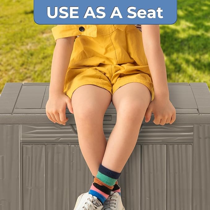 50 Gallon Lockable Resin Deck Box, Waterproof & UV-Resistant Outdoor Storage Box for Outdoor Cushion Storage, Garden Tools & Pool Accessories Storage, Gray